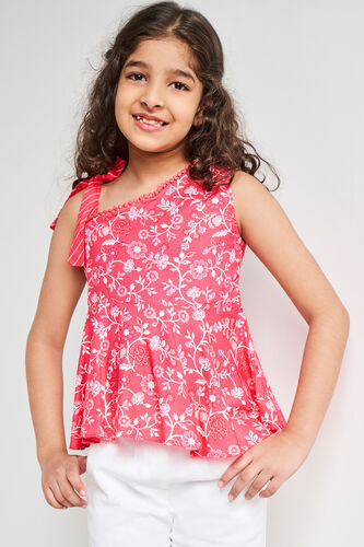 Pink Floral Flared Top, Pink, image 1
